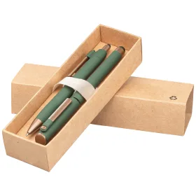 York Kugelschreiber-Geschenkset mit bronzefarbenen Akzenten aus recyceltem Kunststoff in Waldgrün
