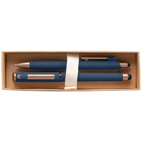 York Kugelschreiber-Geschenkset mit bronzefarbenen Akzenten aus recyceltem Kunststoff in Marineblau
