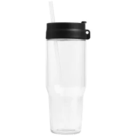 Polar Zweifarbiger Recycling-Glasbecher mit Trinkhalm - 1 L in Schwarz