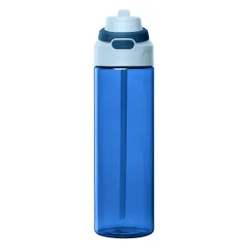 Lynk Trinkflasche mit Trinkhalm und Klappverschluss einwandig aus rPET - 830 ml in Marineblau