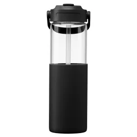Juno Glasflasche mit Silikonhülle und Trinkhalm - 590 ml in Schwarz
