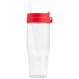 Polar Zweifarbiger Recycling-Glasbecher mit Trinkhalm - 1 L in Rot