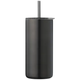 Borealis Recycling-Edelstahlbecher mit Trinkhalm - 475 ml in Schwarz