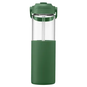 Juno Glasflasche mit Silikonhülle und Trinkhalm - 590 ml in Waldgrün