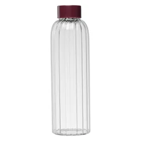Linea Glasflasche mit Rillen und Farbakzenten – 620 ml in Burgunderrot