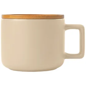 Café Virtuoso - 355 ml Keramiktasse mit Bambus-Deckel in Cremefarben
