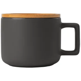 Café Virtuoso - 355 ml Keramiktasse mit Bambus-Deckel in Schwarz
