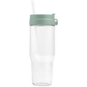 Polar Zweifarbiger Recycling-Glasbecher mit Trinkhalm - 1 L in Salbei