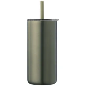 Borealis Recycling-Edelstahlbecher mit Trinkhalm - 475 ml in Grün