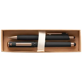 York Kugelschreiber-Geschenkset mit bronzefarbenen Akzenten aus recyceltem Kunststoff in Schwarz