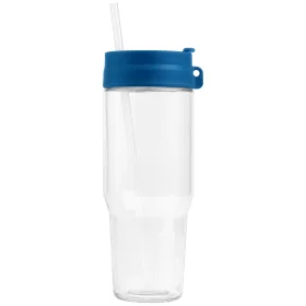 Polar Zweifarbiger Recycling-Glasbecher mit Trinkhalm - 1 L in Marineblau
