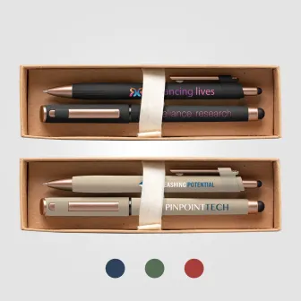 Coffret cadeau stylo York, plastique recyclé, finition bronze, boîte décorée - marquée