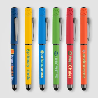 Stylo Tavi en plastique recyclé avec stylet et fidget spinner à encre gel