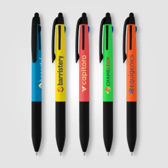 Stylo Malta 3-en-1 en plastique recyclé avec grip néon et multi-encres