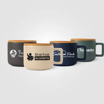 Café Virtuoso -  12 oz. Ceramic Mug with Bamboo Lid