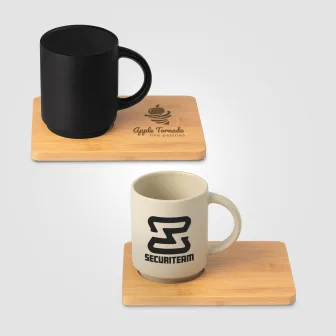 Café Duo - 11 oz. Ceramic Mug & Bamboo Board Set
