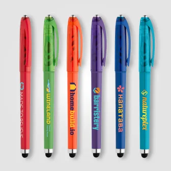 Stylo Prism en plastique recyclé avec stylet, boule anti-stress et encre gel
