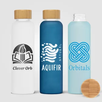 Lucerne - 590 ml Bouteille en verre borosilicate givré avec couvercle en bambou