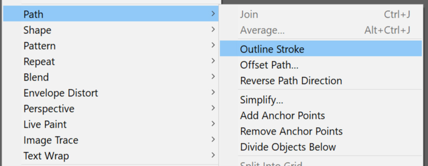 Stroke outline menu in design software
