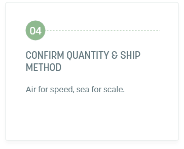 Step 4: Confirm Quantity & Ship Method. Air for speed, sea for scale.