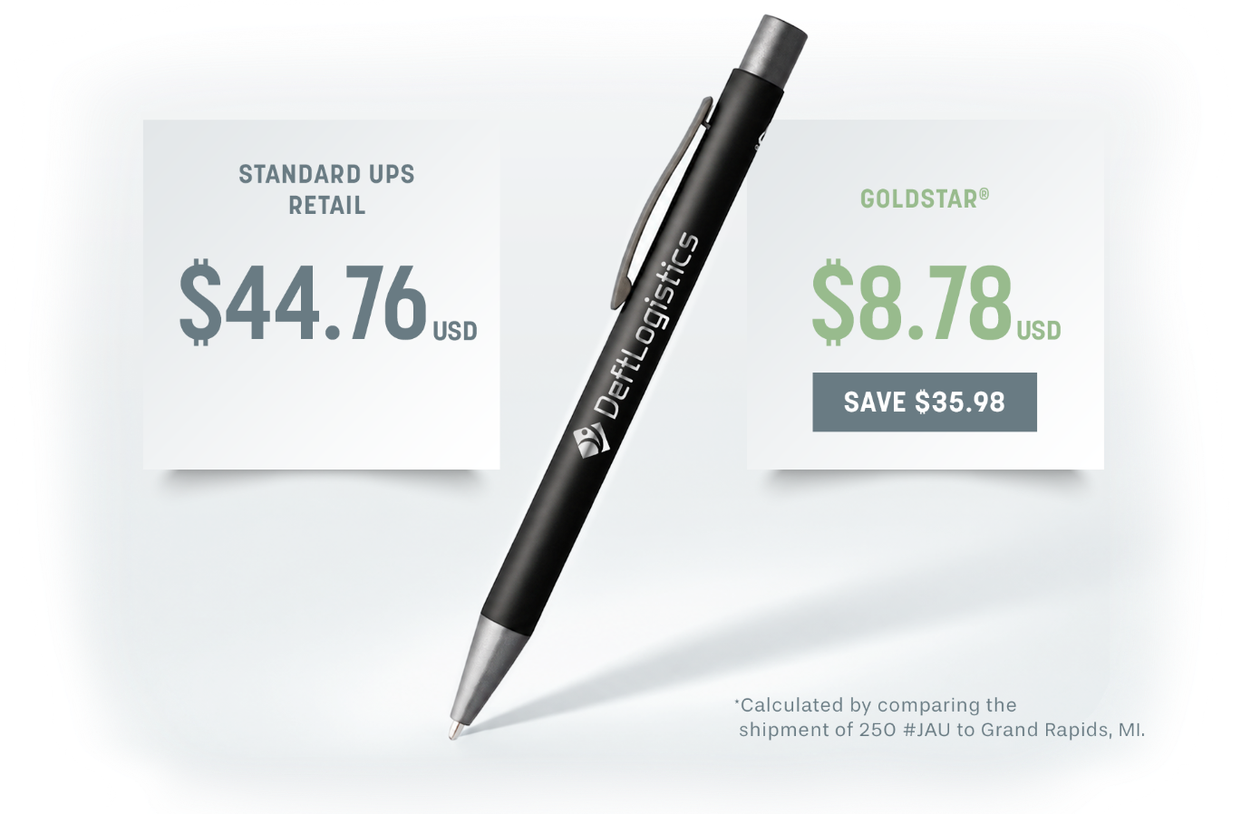 Standard UPS retail $44.76 USD beside the Goldstar rate of $8.78 USD, a saving of $35.98