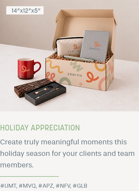 Holiday appreciation kit in a 14"x12"x5" box: create truly meaningful moments this holiday season for your clients and team members. #UMT, #MVQ, #APZ, #NFV, #GLB