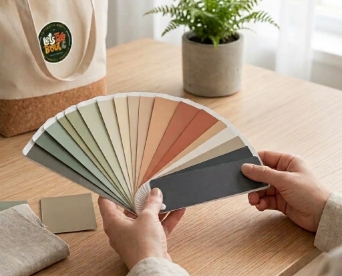 Hands fanning out a color swatch guide